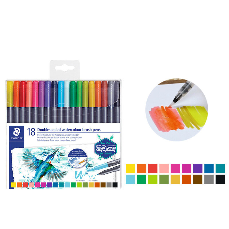 Акварельная ручка STAEDTLER 3001 TB18, водорастворимая, моющаяся, двуглавая