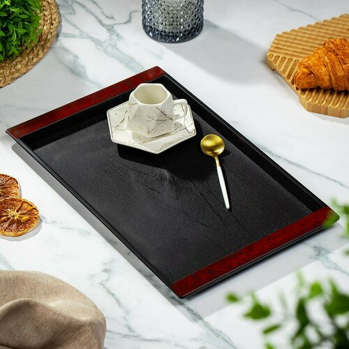 Поднос пластик 376х246 см прямоугольный черный с бортом Y6-10736 540₽