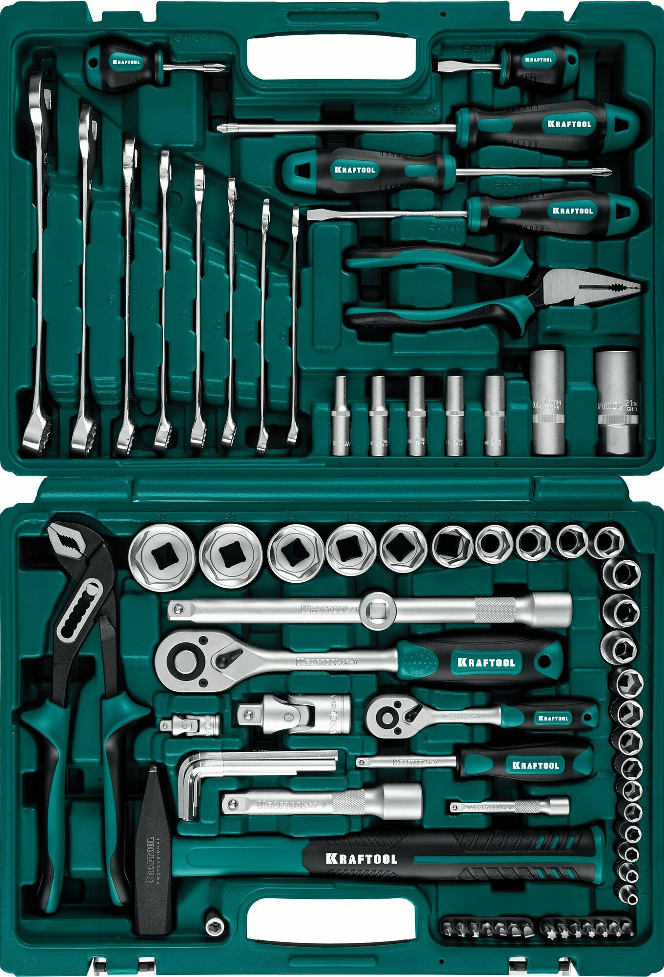 KRAFTOOL EXTREM-76, 76 предм, (1/2"+3/8"+1/4"), универсальный набор инструмента (27889-H76) — фото 1