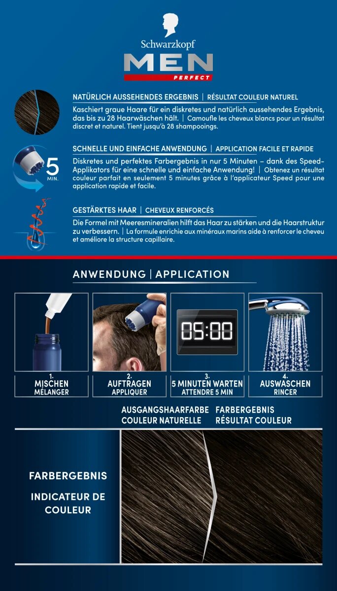 Schwarzkopf Men Perfect Краска для волос, 80 натуральный чёрно-каштановый, тонирующий гель против седины, 80 мл — фото 1