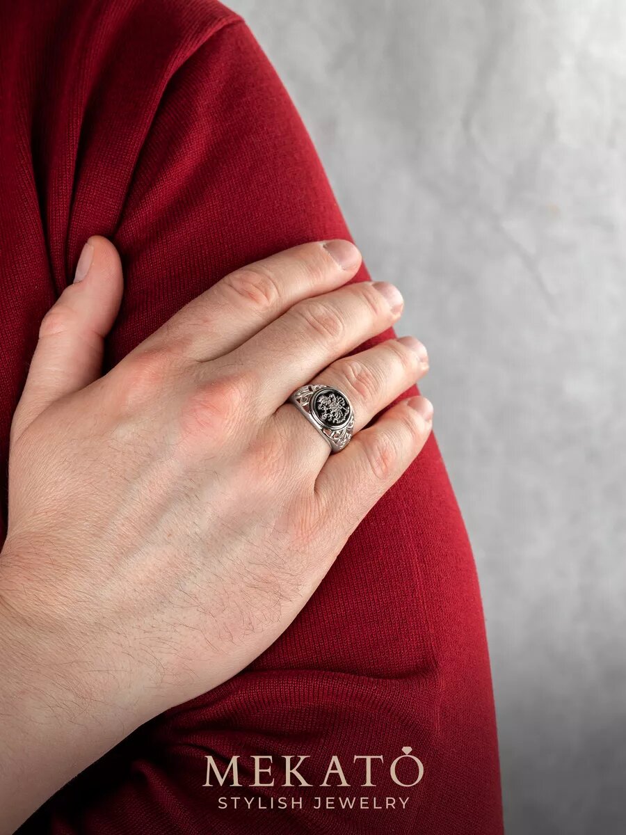 Печатка МЕКАТО, размер 19, серебряный, черный — фото 1