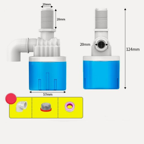 Изображение товара Поплавок - клапан для бочка и ёмкостей Ду20, 3/4" из высокопрочного АБС пластика, верхнее подключение