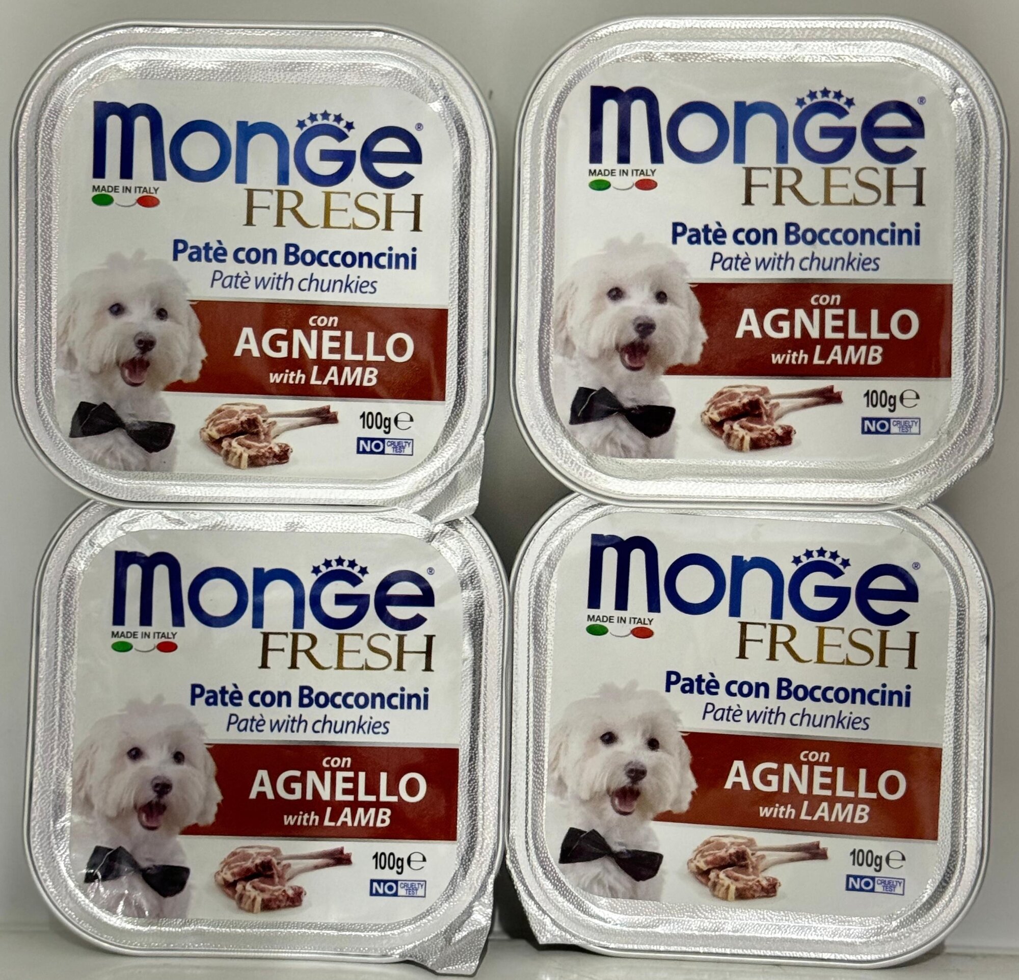 Корм Monge Dog Fresh, для всех пород собак, 100г, ягненок, 4шт.