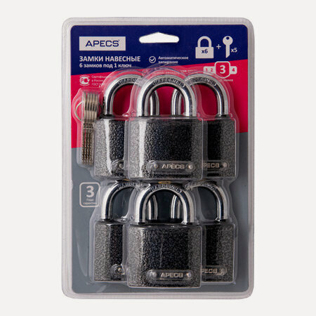Изображение товара Замки навесные Apecs PD-01-50-Blister (6Locks+5Keys)