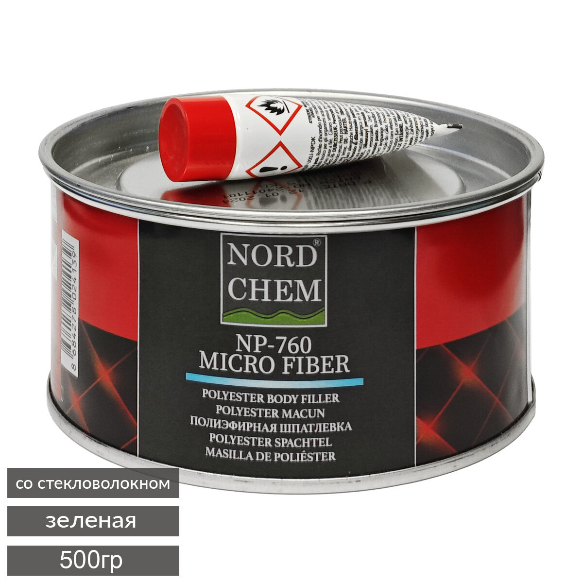 Шпатлевка со стекловолокном зеленая NP-760 MICROFIBER NORD CHEM (0,5кг)