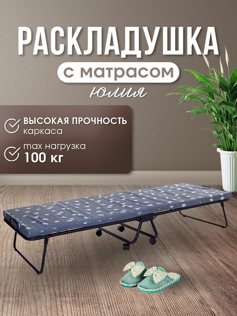 Раскладная кровать Раскладушка односпальная 190x70x39 см сталь синяя