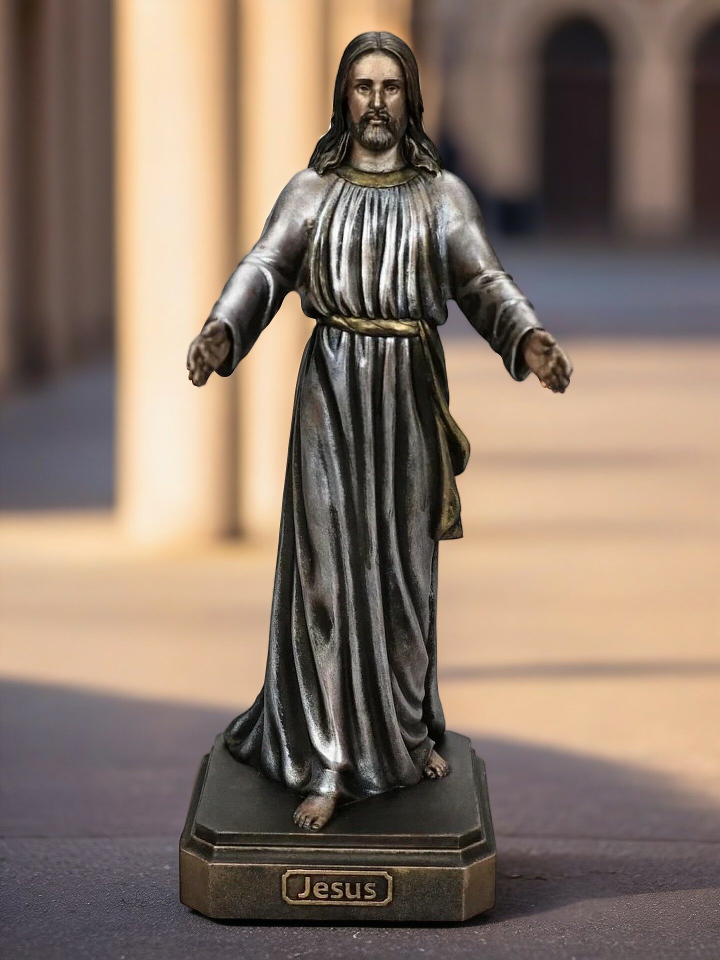 Статуэтка Иисус, высота 21 см, литьевой мрамор, цвет серебристый, черный, серый, (патина Вернисаж)