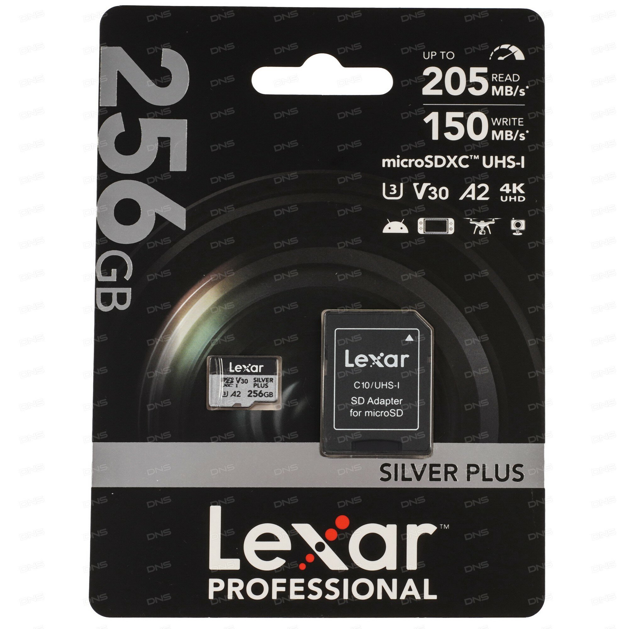 Карта памяти Lexar Professional Silver Plus microSDXC 256 ГБ [LMSSIPL256G-BNANG]
