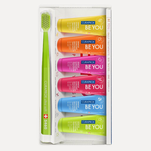 Изображение товара BE YOU Набор зубных паст Шесть вкусов, 6х10 ml + Ультрамягкая зубная щетка CS5460 (салатовая)