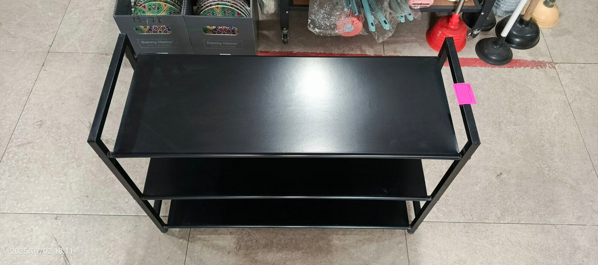 Обувница открытая, металл,50 см, 3 этажа, вместимость 2 пары, цвет черный — фото 1