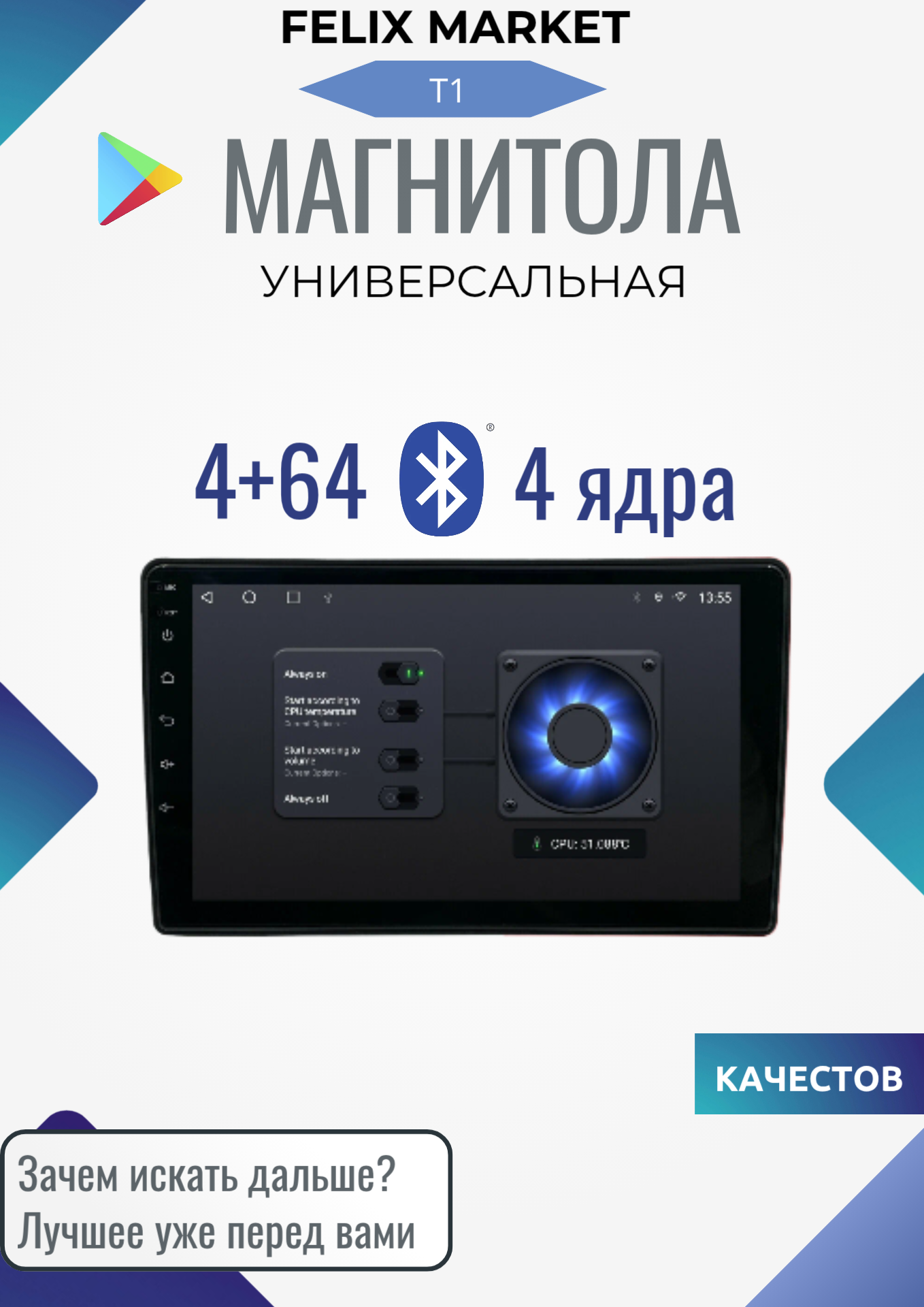 Магнитола автомобильная, 2DIN, сенсорная, поддержка CarPlay, Android Auto, Bluetooth, Wi-F