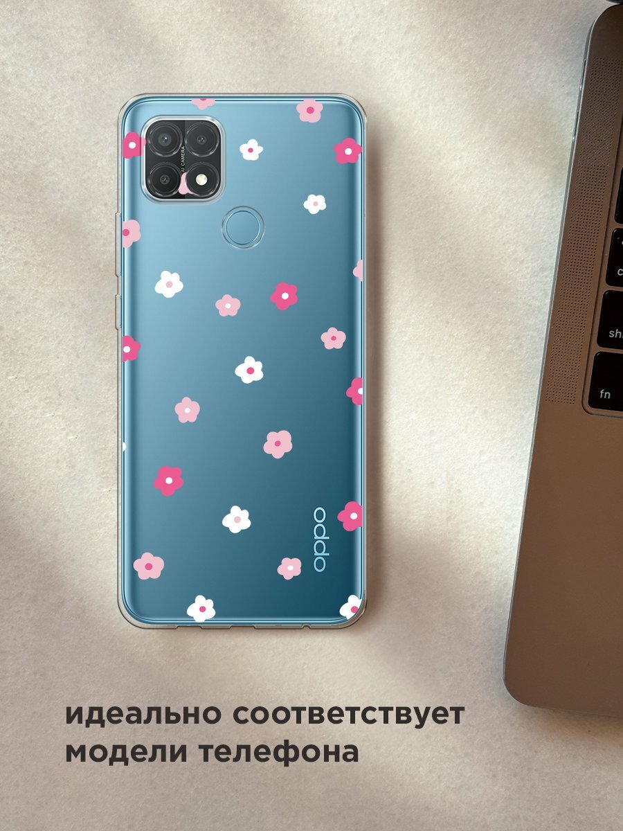 Чехол на Oppo A15/A15s / Оппо А15/A15s с принтом "Весенние цветочки рисунок", прозрачный — фото 1