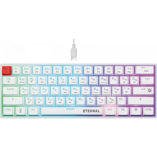 Беспроводная игровая клавиатура DEFENDER ETERNAL GK-019 белая (2.4 ГГц, Bluetooth, OUTEMU+RED, USB, RGB подсветка, 61 кл, 1450 мА·ч, 45019)
