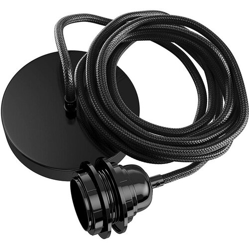 Электрический провод подвес черный плетёный с цоколем Е27 для абажура, лампы длиной 100 см с регулировкой по высоте