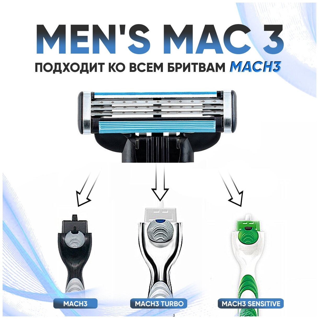 Сменные кассеты Men's Mac 3 для бритья мужские совместимы с Gillette Mach 3, 24 шт по 3 лезвия