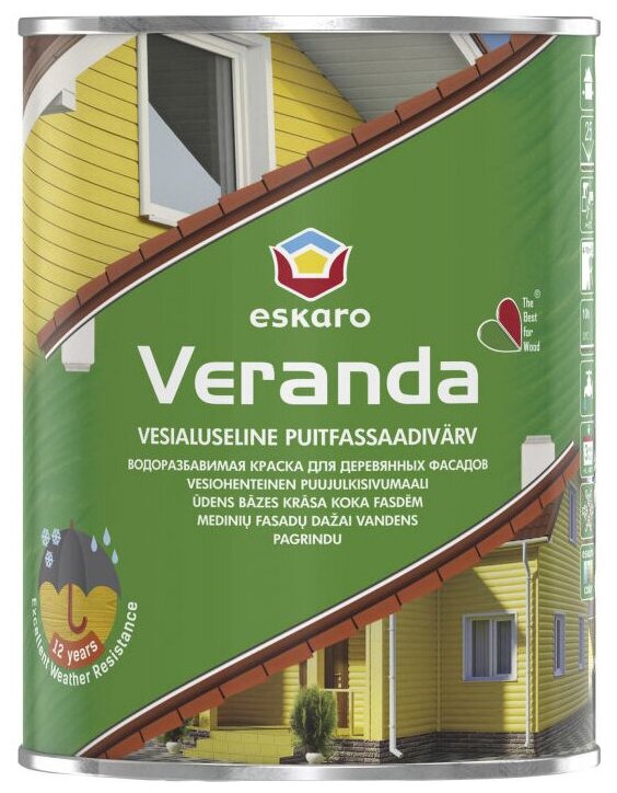 Eskaro Атмосферостойкая краска для деревянных фасадов "Eskaro Veranda" (0,95л база А) - фотография № 1