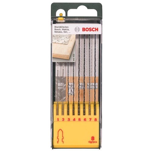 Набор пилок для лобзикового станка BOSCH Set T-Shank 2607019458, 8 шт.