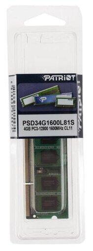 Память DDR3L 4Gb 1600MHz Patriot RTL PC3-12800 CL11 SO-DIMM 204-pin 1.35В dual rank - фото №2