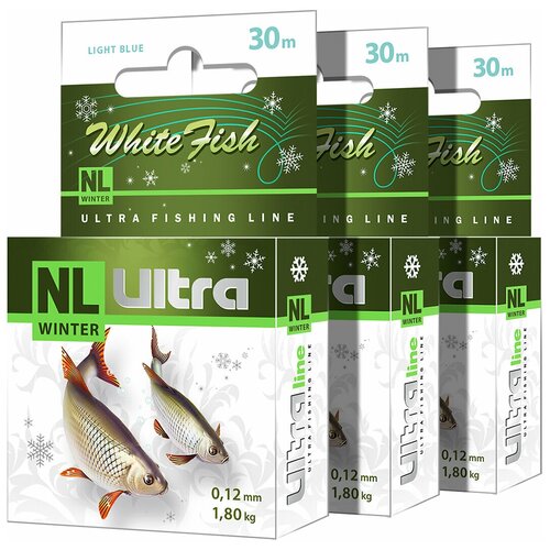 фото Леска зимняя nl ultra white fish (белая рыба) 30m 0,20mm, набор 3шт aqua