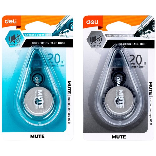 Корректирующая лента Deli Mute EH361 5 мм x 20м беззвучная ассорти блистер