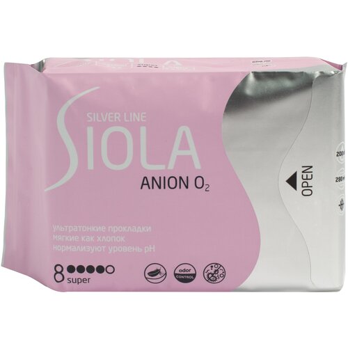 SIOLA Silver Line Super Прокладки ультратонкие с анионным вкладышем, 8шт siola basic line прокладки ежедневные рanty soft 20 шт