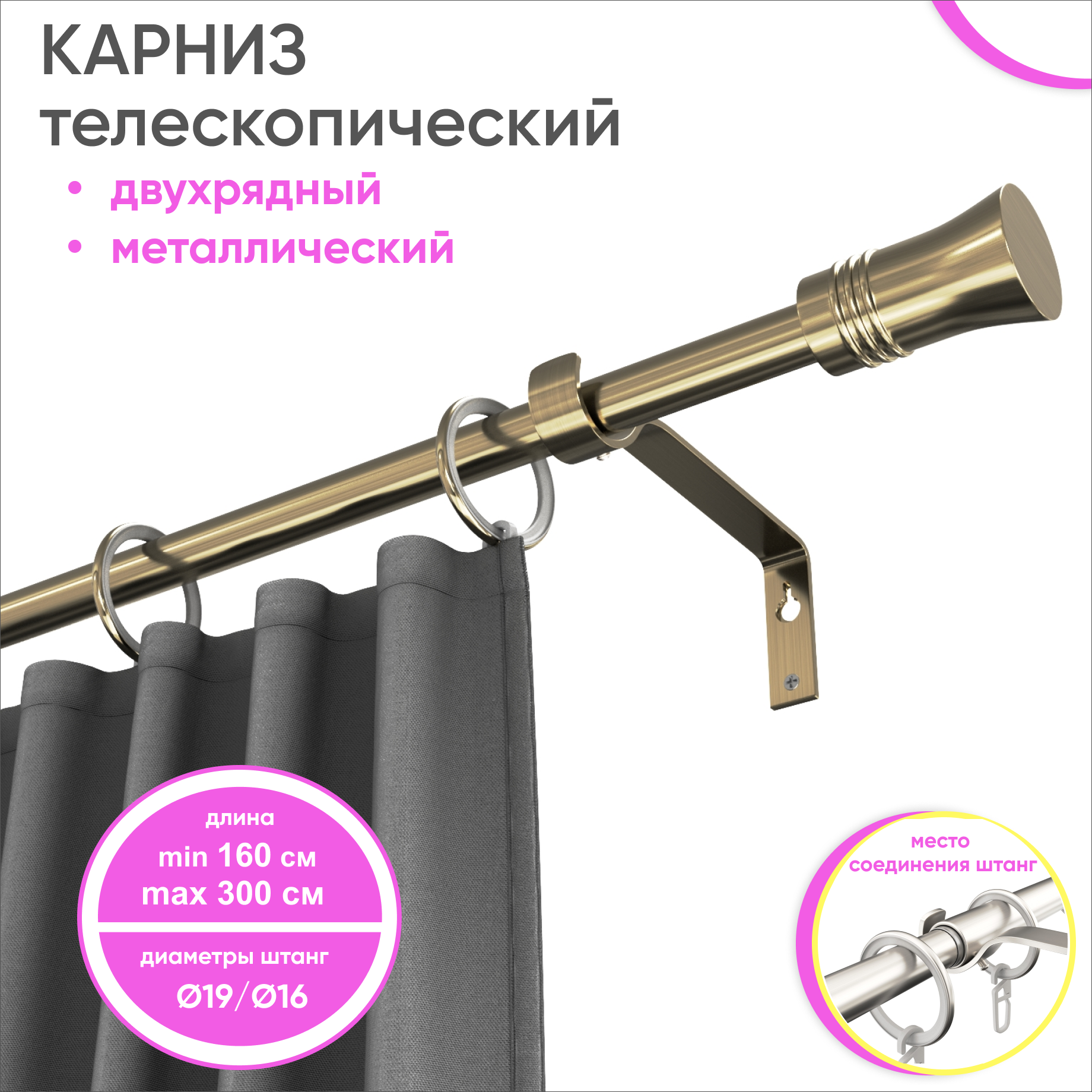 Карниз Ост 1 ряд теле 160-300 Гиро