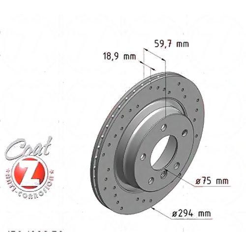 ZIMMERMANN 150.1289.52 (34211165563 / 34216855154) диск торм. зад. (c перфорацией) BMW (БМВ) 3 e46 1997-2005 (Комплект 2 штуки)