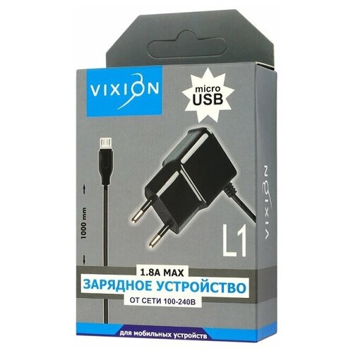 фото Сетевое зарядное устройство vixion l1 (1.8a) micro usb (черный)