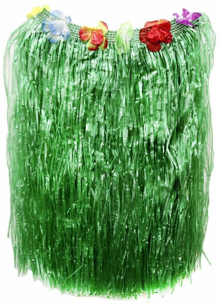 Юбка гавайская с цветами зеленая гавайская хула 60 см