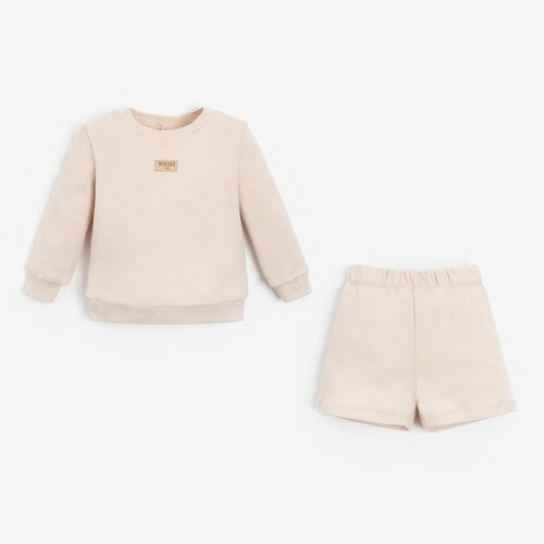 Комплект одежды  Minaku для девочек, шорты и свитшот, повседневный стиль, размер 86-92, бежевый