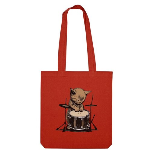 сумка кот барабанщик бежевый Сумка шоппер Us Basic, красный