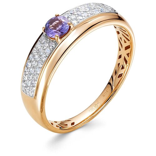 Кольцо Vesna jewelry, красное золото, 585 проба, родирование, танзанит, размер 17.5, фиолетовый