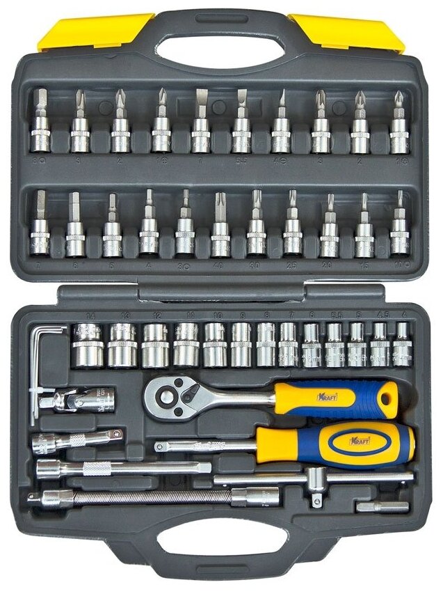Набор инструмента 1/4"Dr 46 предметов (пластиковый кейс+блистер)