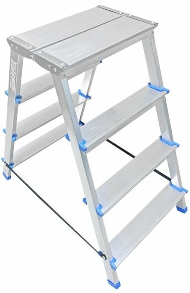 Стремянка LadderBel 4 ступени двухстороняя с широкой площадкой Aluminum