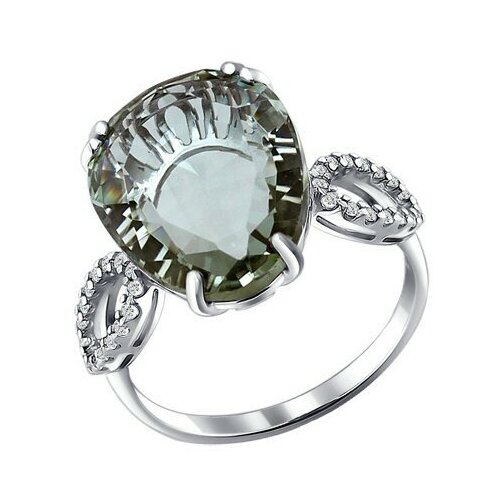 фото Серебряное кольцо sokolov 92010873 с фианитом и кварцем, размер 18,5 diamant-online