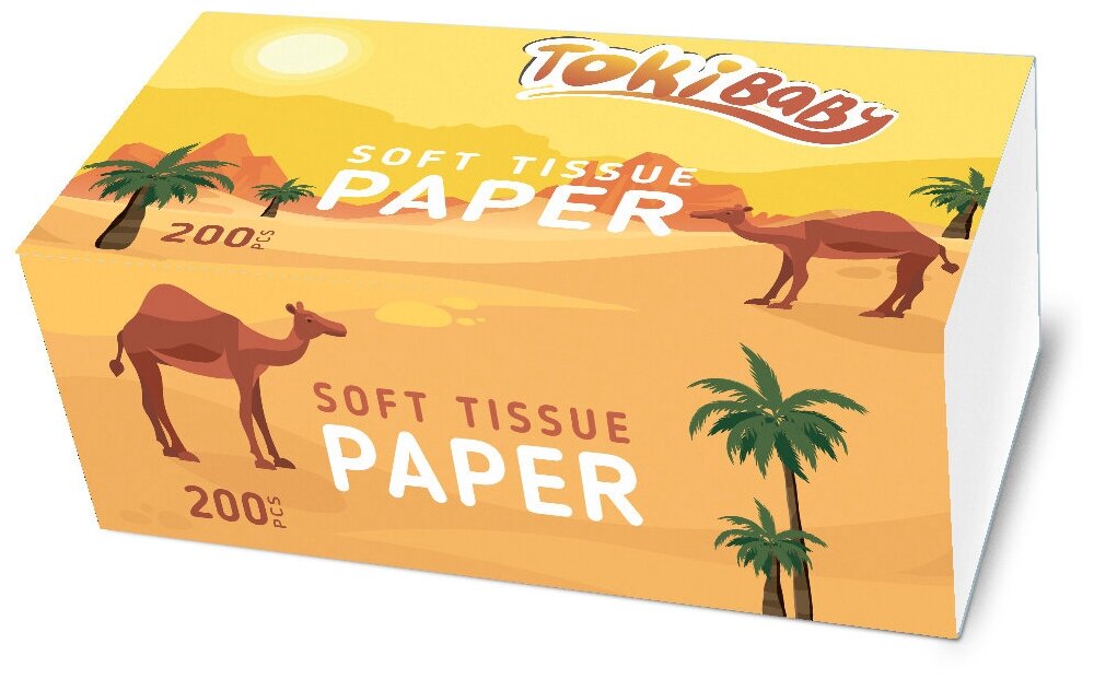 Салфетки бумажные TokiBaby / 2 слоя / в мягкой упаковке / (6 уп. по 200 шт.) / 1200 шт