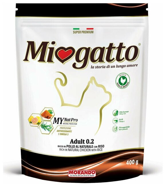 Miogatto Adult сухой корм для взрослых кошек с курицей и рисом - 400 г