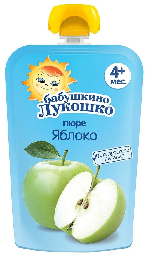 Пюре Бабушкино Лукошко яблоко, с 4 месяцев, мягкая упаковка, 90 г