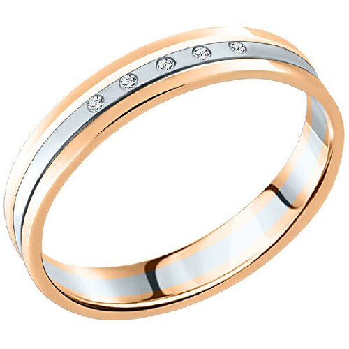 кольцо алькор стильная геометрия Кольцо обручальное АЛЬКОР, комбинированное золото, 585 проба, бриллиант, размер 20, серебряный, золотой