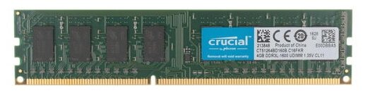 Оперативная память Crucial 4 ГБ DDR3L 1600 МГц DIMM CL11 CT51264BD160B