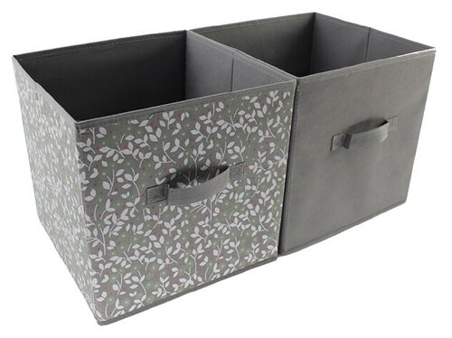 Коробка-куб органайзер для хранения (2 шт. с ручками) -31х31х31-GRAY УУО00004226