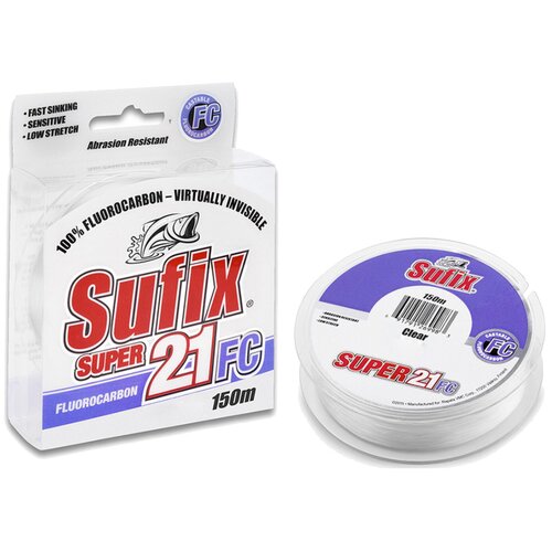 Флюорокарбоновая леска Sufix Super 21 Fluorocarbon d=0.14 мм, 150 м, 2 кг, прозрачный, 1 шт.