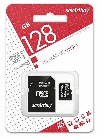 Карта Памяти Smart Buy micro SDXC 128GB Class10 UHS-I (с адаптером SD)