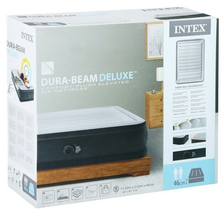 Кровать надувная INTEX COMFORT-PLUSH ELEVATED , 152х203х46см, насос 220V - фото №18