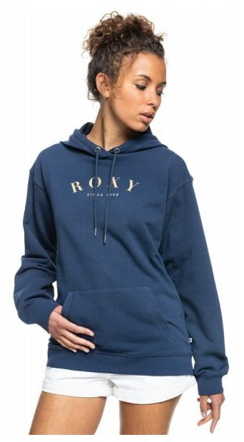 Толстовка Roxy, силуэт свободный, средней длины, карманы, размер M, синий