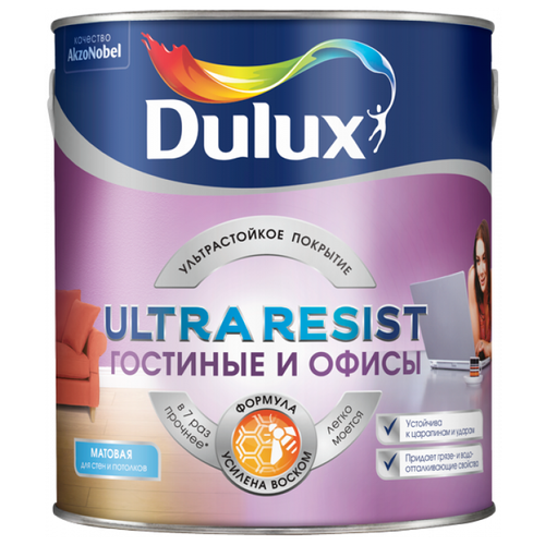 Краска латексная Dulux Ultra Resist Гостиные и Офисы матовая бесцветный 0.9 л