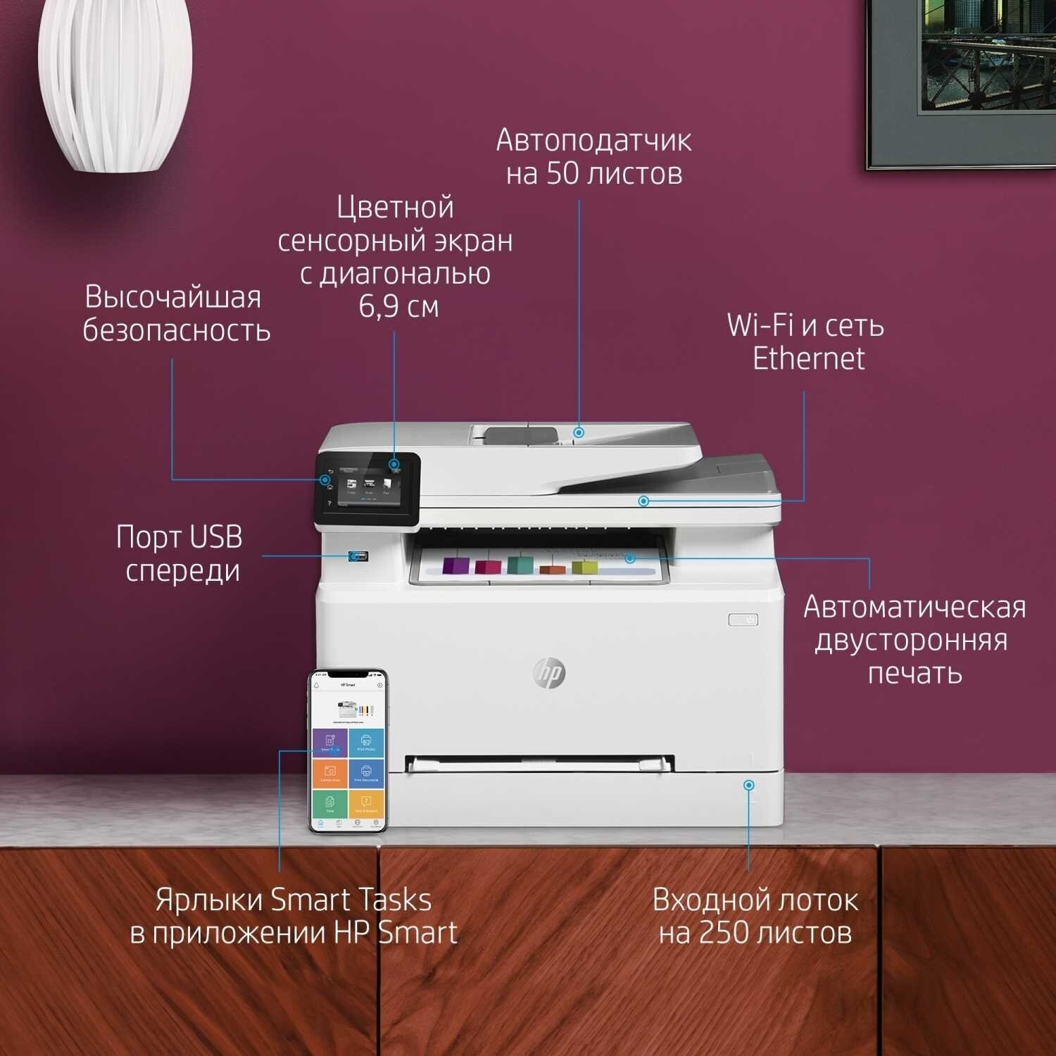 МФУ лазерный HP Color LaserJet Pro M283fdw, A4, цветной, лазерный, белый [7kw75a] - фото №5