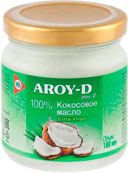 Масло кокосовое AROY-D 100% (extra virgin) стекло 180мл