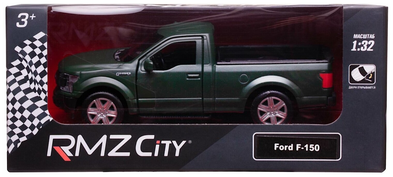 Машина металлическая RMZ City серия 1:32 Ford F150 2018, зеленый матовый цвет, двери открываются