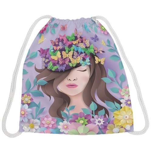 фото Joyarty рюкзак-мешок девушка в бабочках и цветах (bpa_204231) розовый